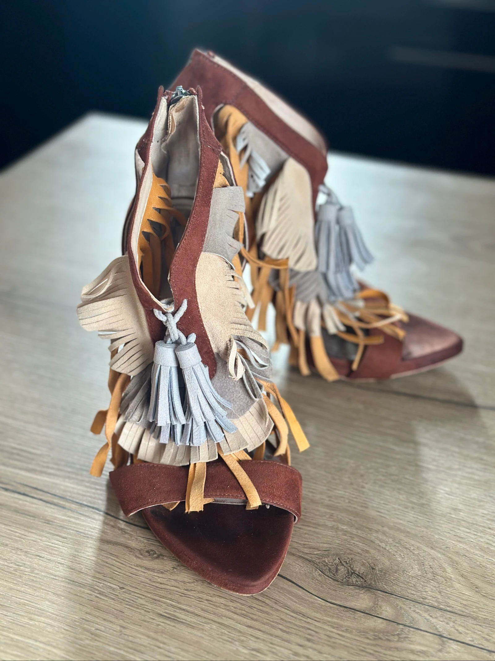 Zara hakken sandalen met franjes – Tricolor Edition (leer) – photo 5